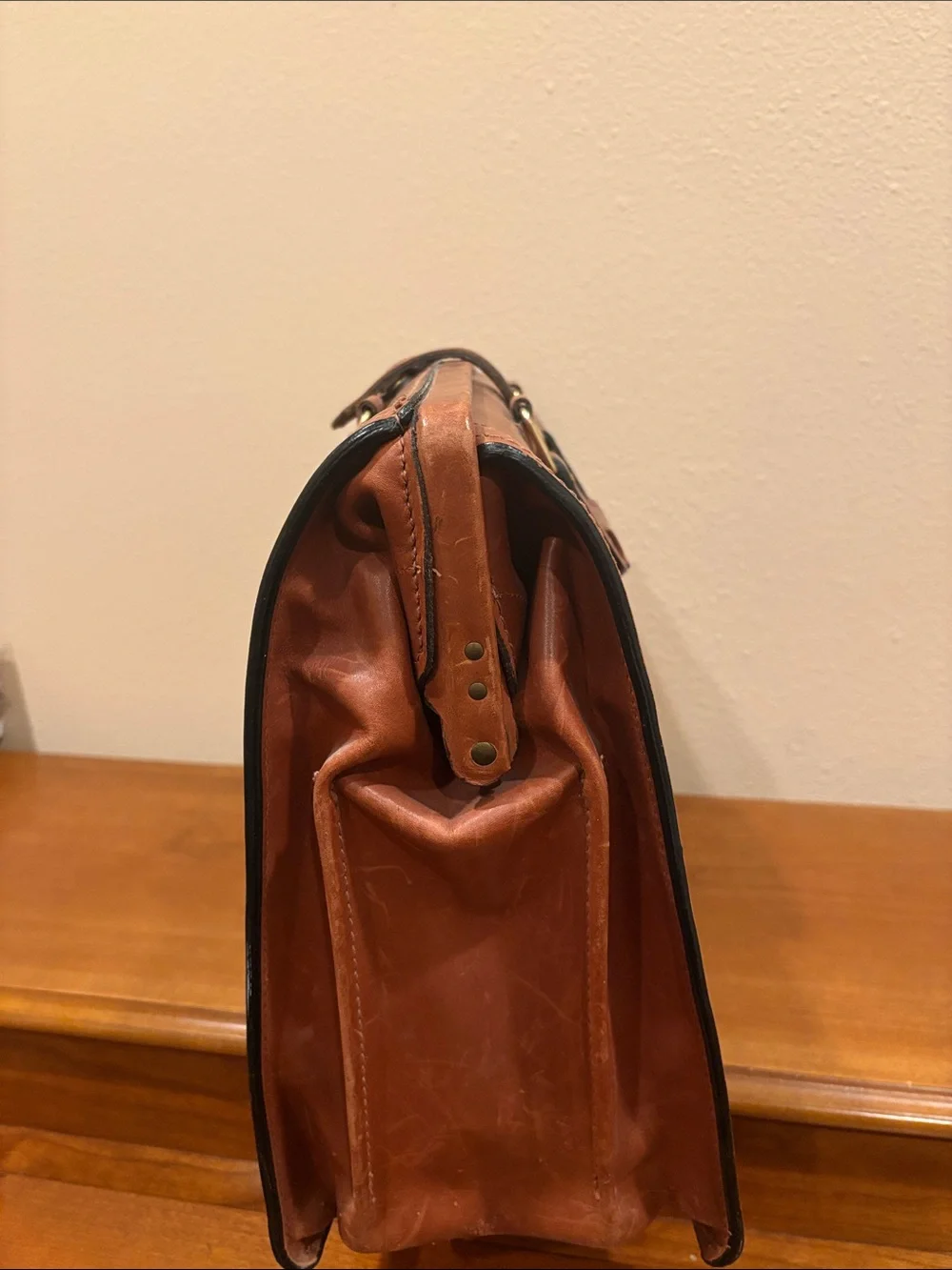 Vintage Schlesinger Men's Belting Leather Briefcase Bag in Cognac